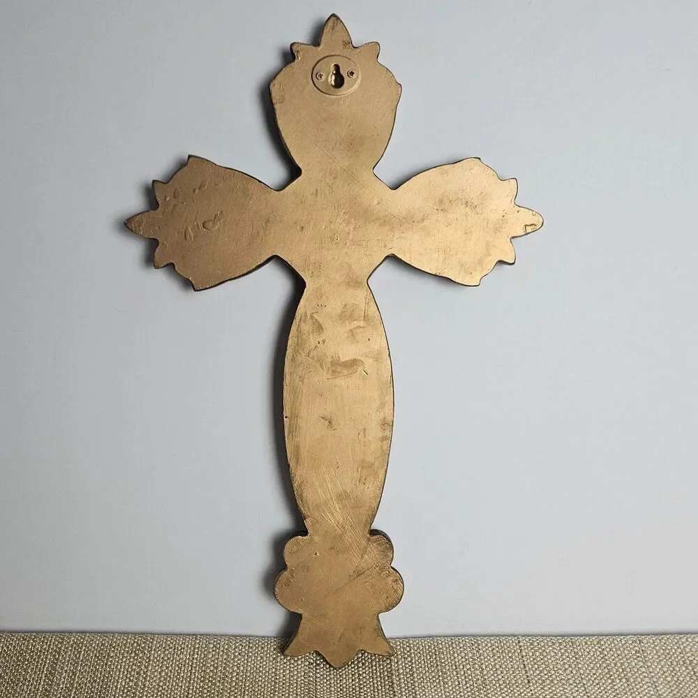Ornate Wall Cross Fleur De Lis Gothic Gold Bronze Resin Religious Decor 14